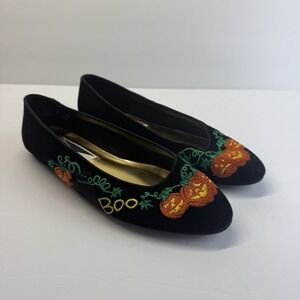 VTG Halloween Mootsies Tootsies Flats Shoes Women's 6.5 Black Velvet Embroidered